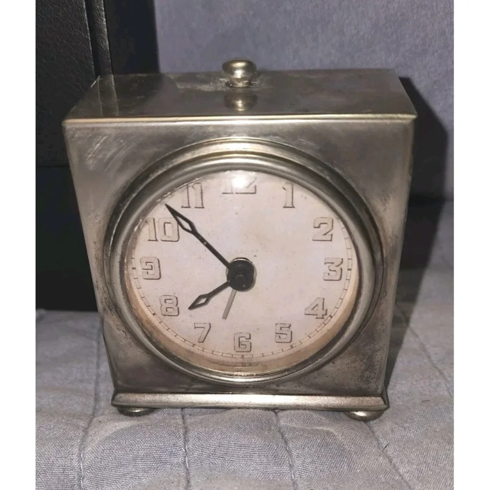 Vintage Pottery Barn Silver T Square Alarm Clock W Black Case Works Great 1998 W